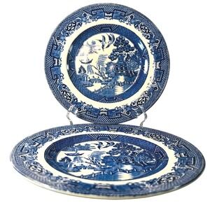 V.R. Midwinter Willow Pattern Plates Set Of 2 Made In England Blue & White China